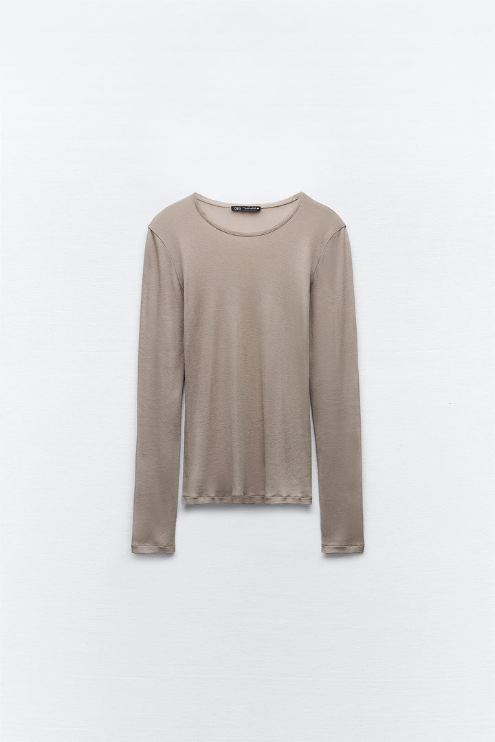 T-shirt col rond manches longues coton Supima