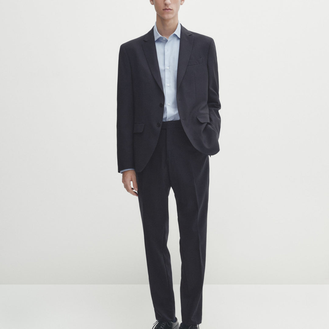 Moudda Massimo Dutti - Pantalon costume bi-naturel extensible bleu marine - Tunisie 8