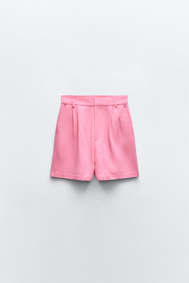 Bermuda lin taille haute plis (Ensemble)