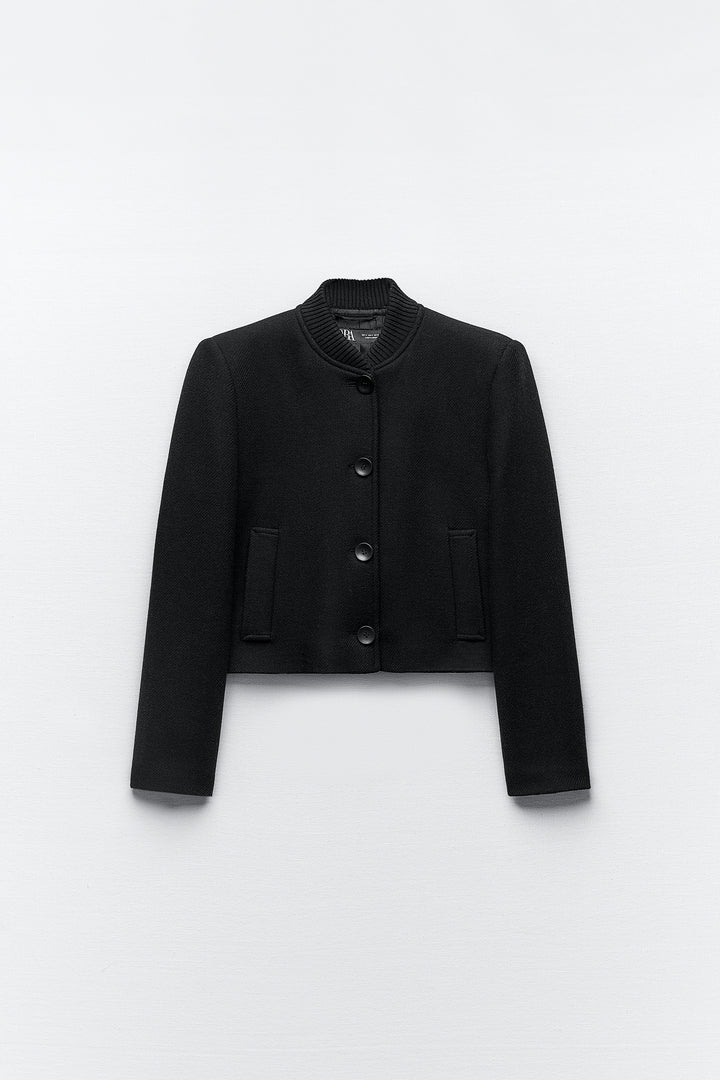 Bomber drap de laine col maille
