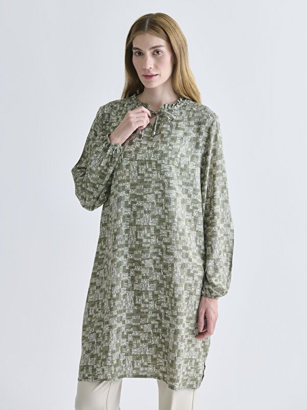 Moudda LC Waikiki - Tunique tissée imprimée manches longues Femme Kaki clair par - Tunisie 1