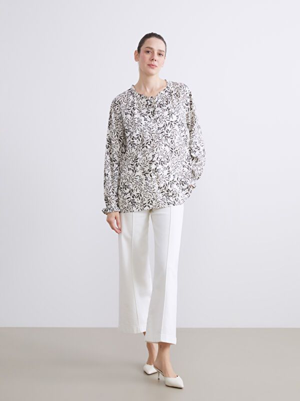 Moudda LC Waikiki - Blouse tissée imprimée manches longues Femme Imprimé écru - Tunisie 2