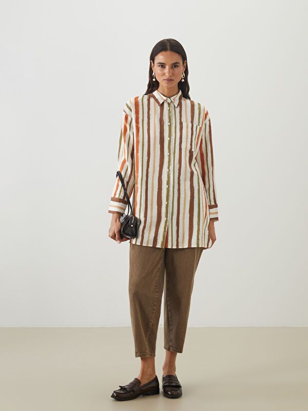 Moudda LC Waikiki - Tunique tissée manches longues Femme Imprimé écru - Tunisie 2