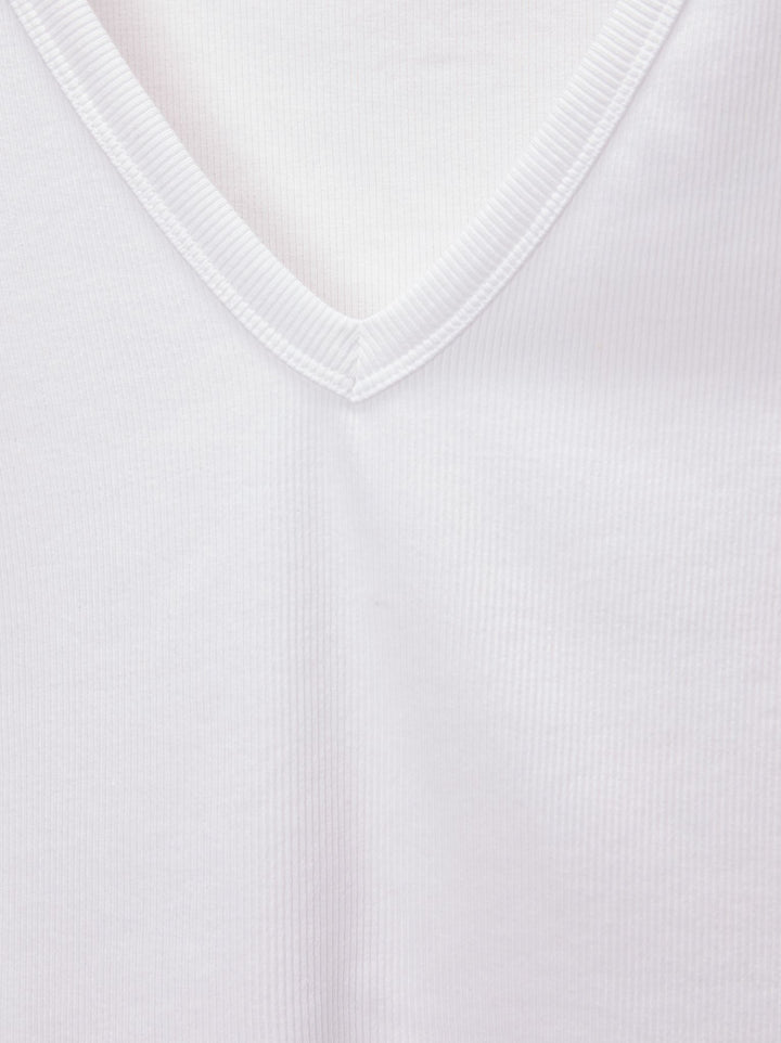 Moudda PULL & BEAR - T-Shirt Basique Crop Côtelé Encolure V Blanc - Tunisie 2