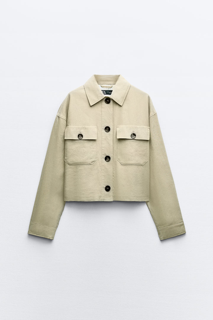 Veste courte lin boutons détail doublure