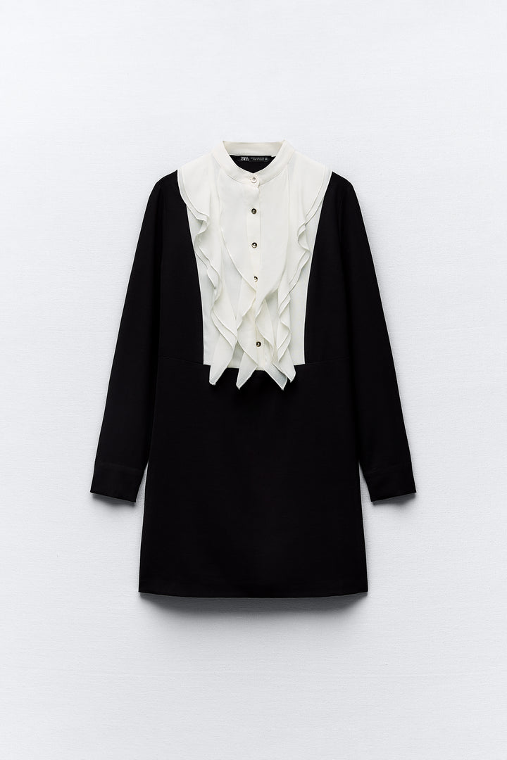 Robe chemise mini volants contrastés**
