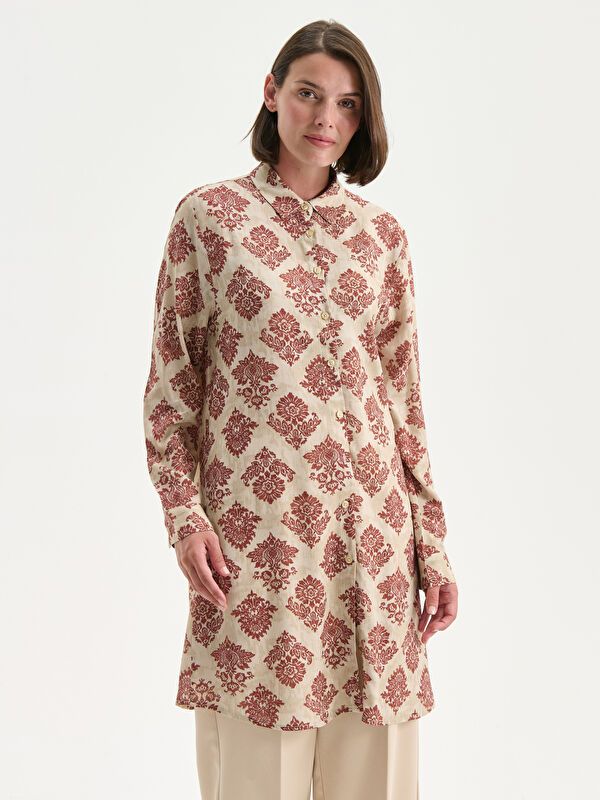 Moudda LC Waikiki - Tunique tissée imprimée manches longues Femme Imprimés bordeaux - Tunisie 1