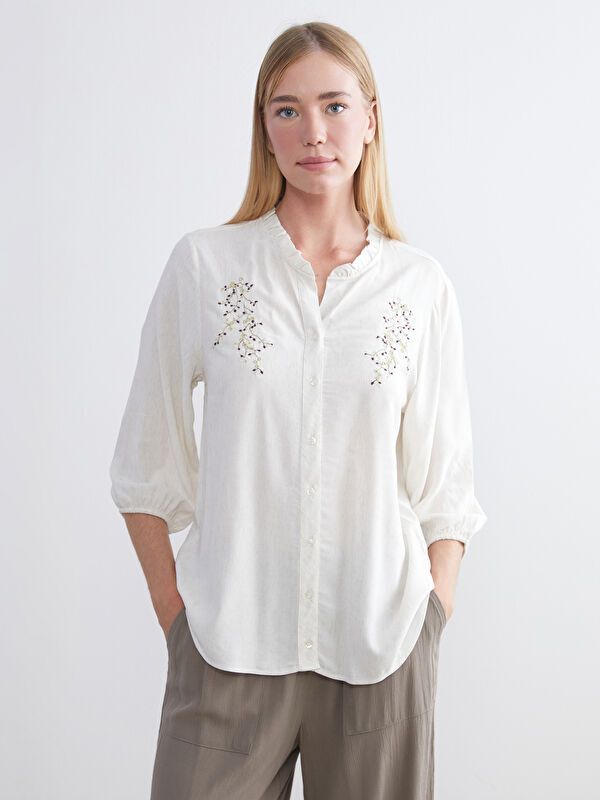 Moudda LC Waikiki - Chemise tissée manches longues Femme Beige - Tunisie 1