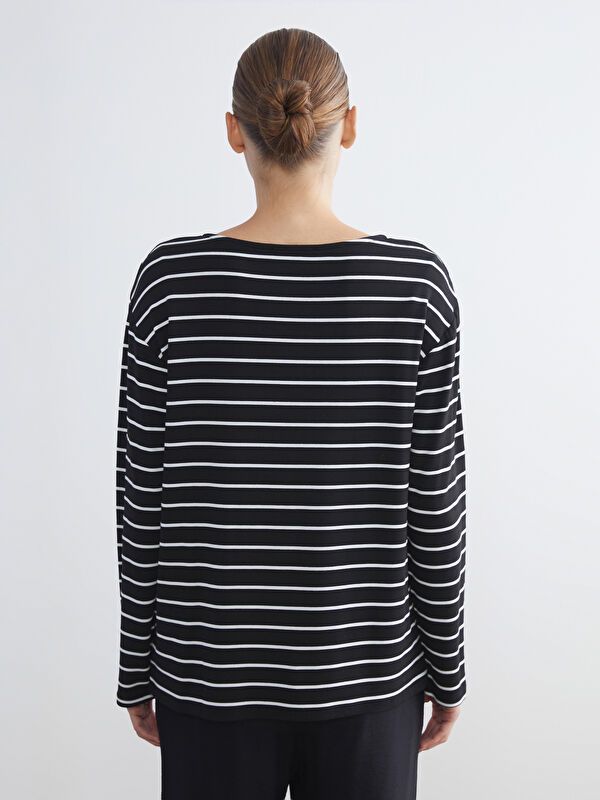 Moudda LC Waikiki - Body jersey manches longues Femme Rayures noires - Tunisie 4