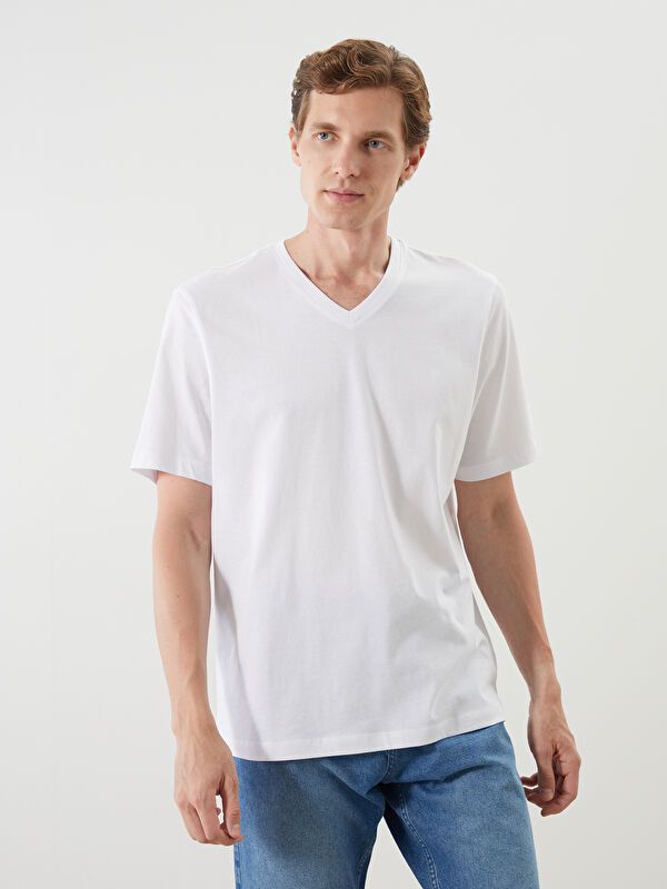 Moudda LC Waikiki - T-shirt jersey col V manches courtes Homme Buxe blanc - Tunisie 1