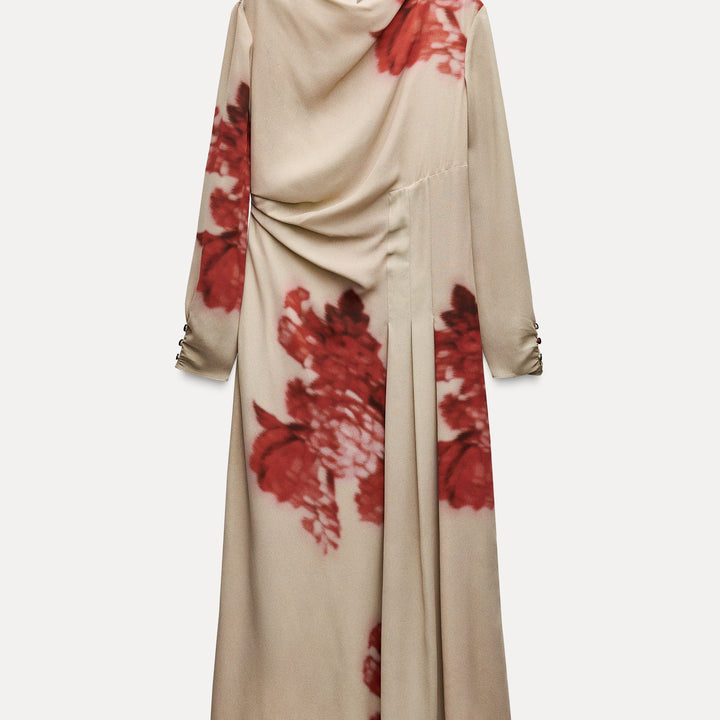 Moudda ZARA - Robe mi-longue fleur rouge ourlet plissé - Tunisie 2