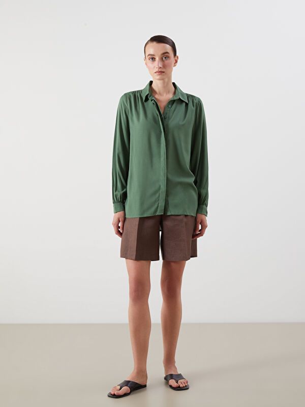 Moudda LC Waikiki - Chemise tissée manches longues Femme Kaki - Tunisie 2