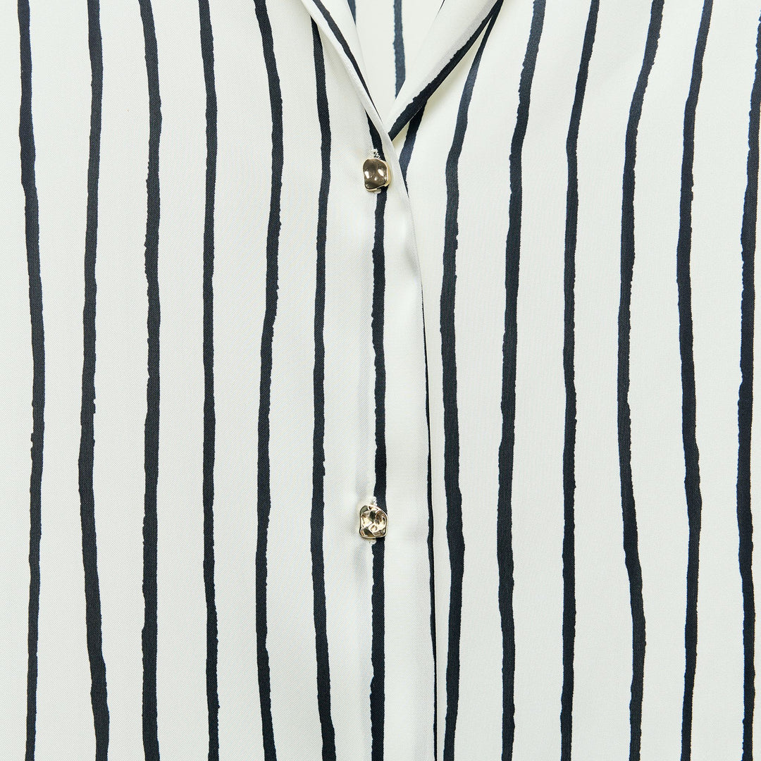 Moudda ZARA - Chemise Satin - Rayures, Encolure Forcée & Bouton Doré - Tunisie 3