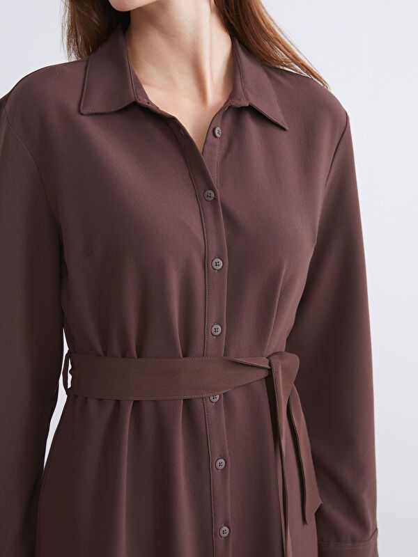 Moudda LC Waikiki - Robe tissée manches longues Femme Brun chocolat - Tunisie 3