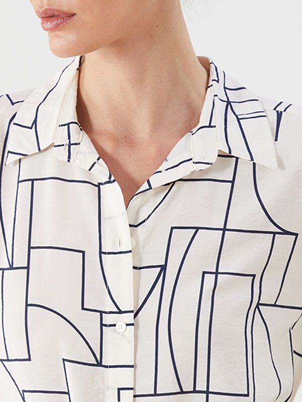 Moudda LC Waikiki - Tunique tissée imprimée manches longues Femme Rayures bleues - Tunisie 3