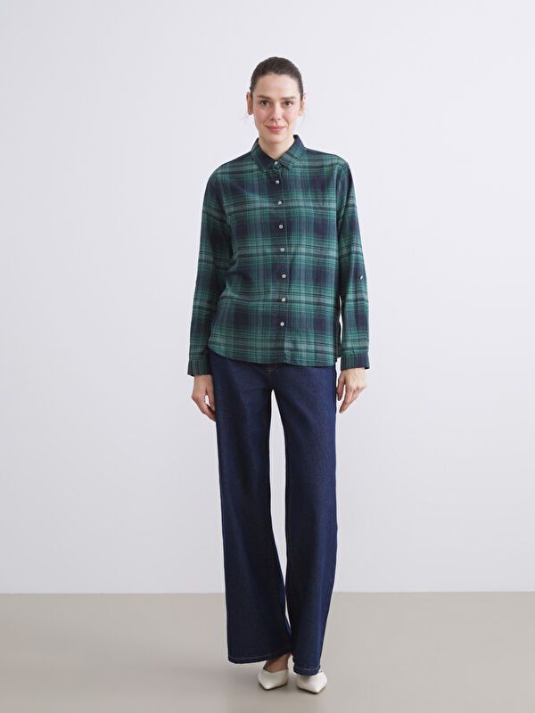 Moudda LC Waikiki - Chemise tissée manches longues Femme À carreaux verts - Tunisie 2