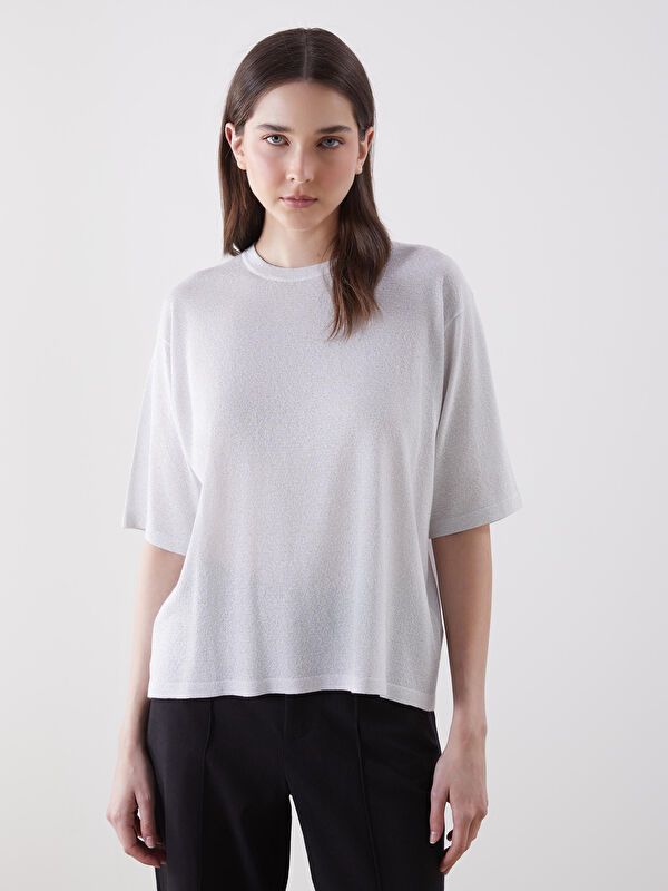 Moudda LC Waikiki - Pull tricot manches courtes Femme Lurex argenté - Tunisie 1