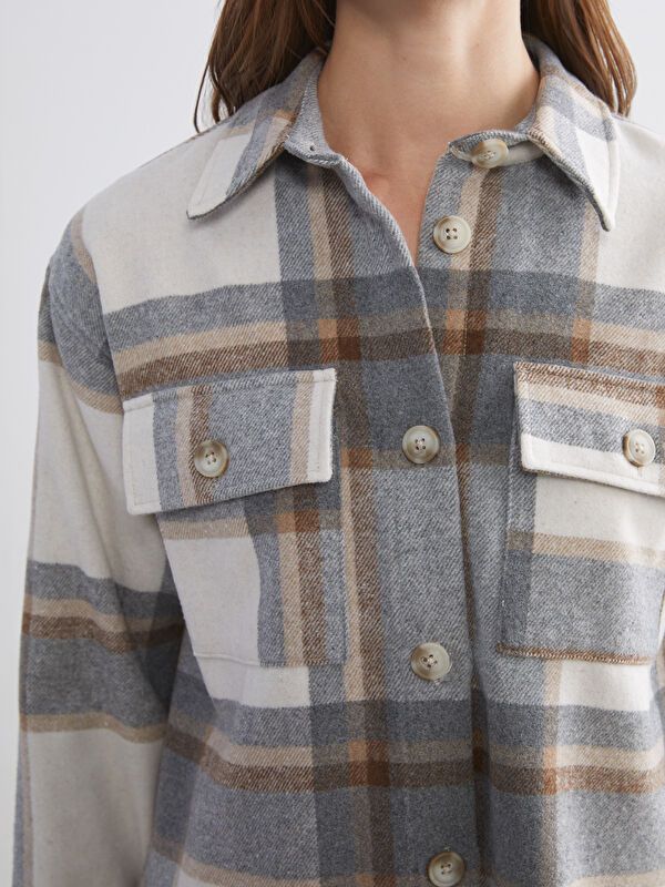 Moudda LC Waikiki - Chemise tissée maternité manches longues Femme A carreaux bruns - Tunisie 3