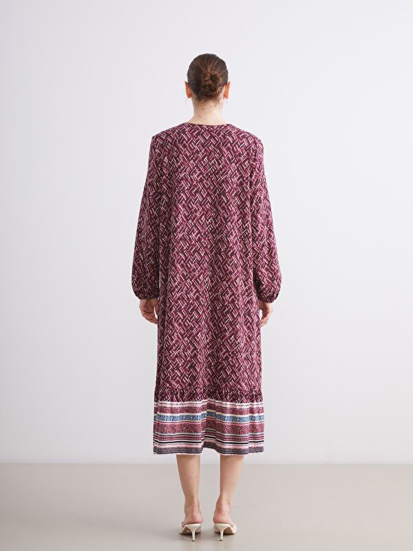 Moudda LC Waikiki - Robe jersey manches longues Femme Imprimés bordeaux - Tunisie 4