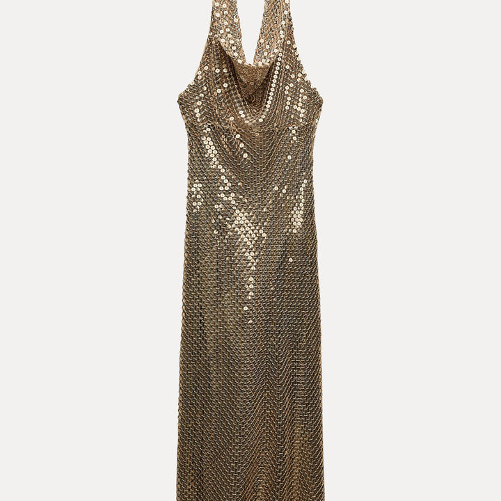 Moudda ZARA - Robe lingerie mi-longue, maille dorée - Tunisie 2