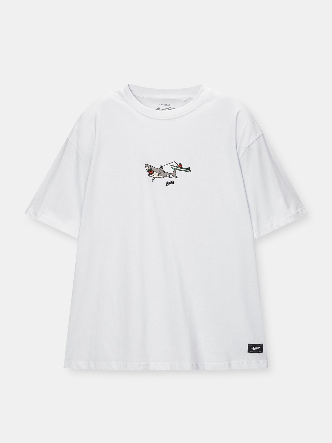 Moudda PULL & BEAR - T-Shirt Demi-Manches Brodé Blanc Requin - Tunisie 1