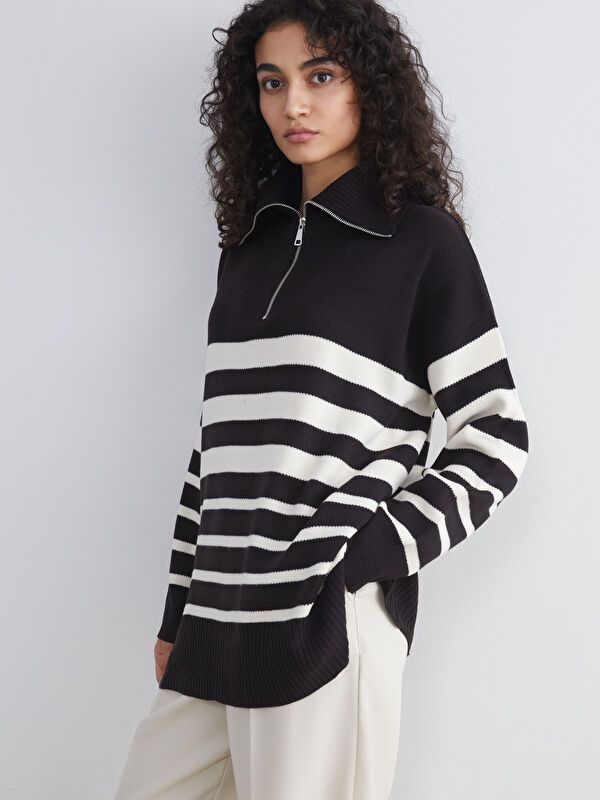 Moudda LC Waikiki - Tunique en tricot Femme Ecru rayé - Tunisie 1