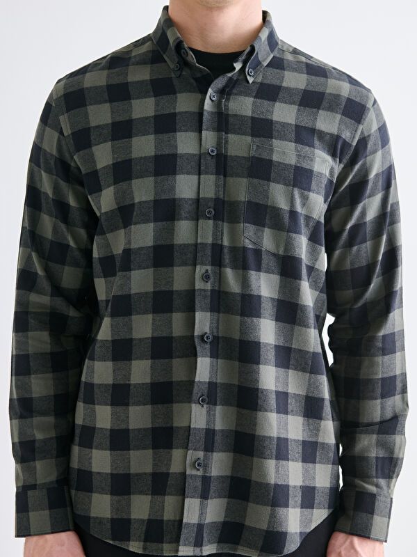 Moudda LC Waikiki - Chemise tissée à carreaux manches longues Homme Carreaux kaki - Tunisie 3