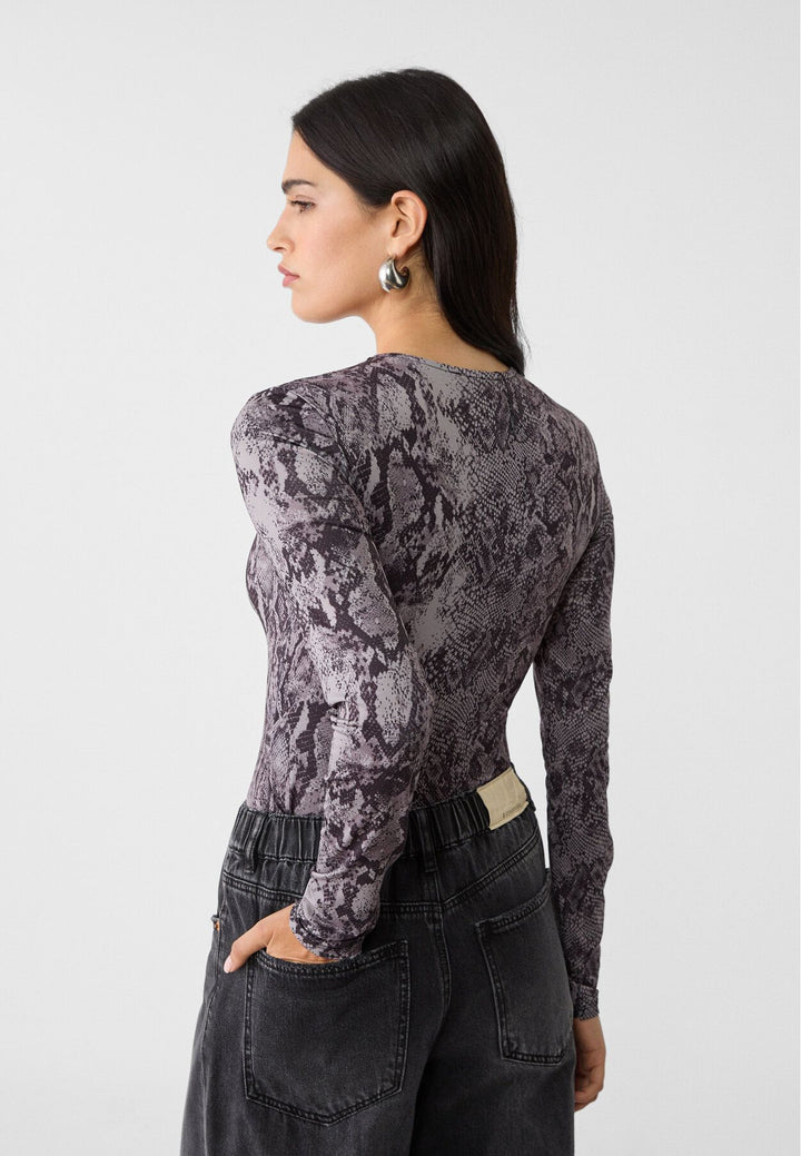 Moudda STRADIVARIUS - Body Basique M/L en Polyamide Imprimé Tout-Over - Tunisie 5