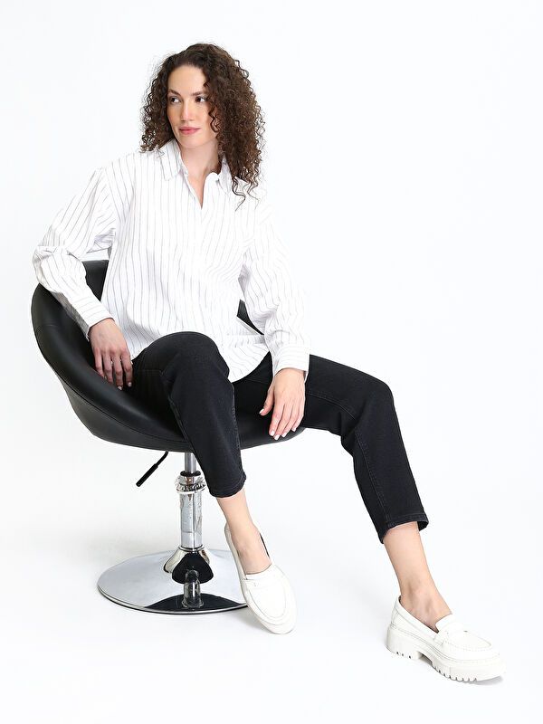 Moudda LC Waikiki - Chemise tissée manches longues Femme Rayures noires - Tunisie 2