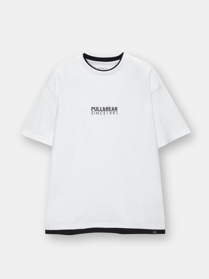 Moudda PULL & BEAR - T-Shirt Demi-Manches Basique Double Neckband Logo - Tunisie 3