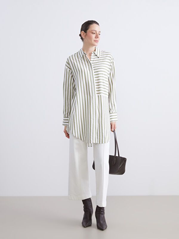 Moudda LC Waikiki - Tunique à manches longues Femme Kaki à rayures - Tunisie 2