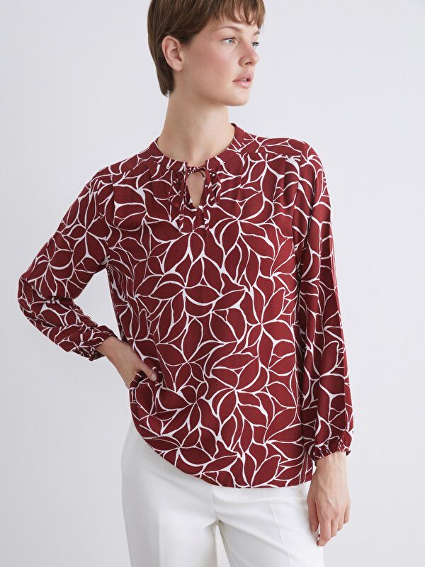 Moudda LC Waikiki - Blouse tissée imprimée manches longues Femme Imprimés bordeaux - Tunisie 1