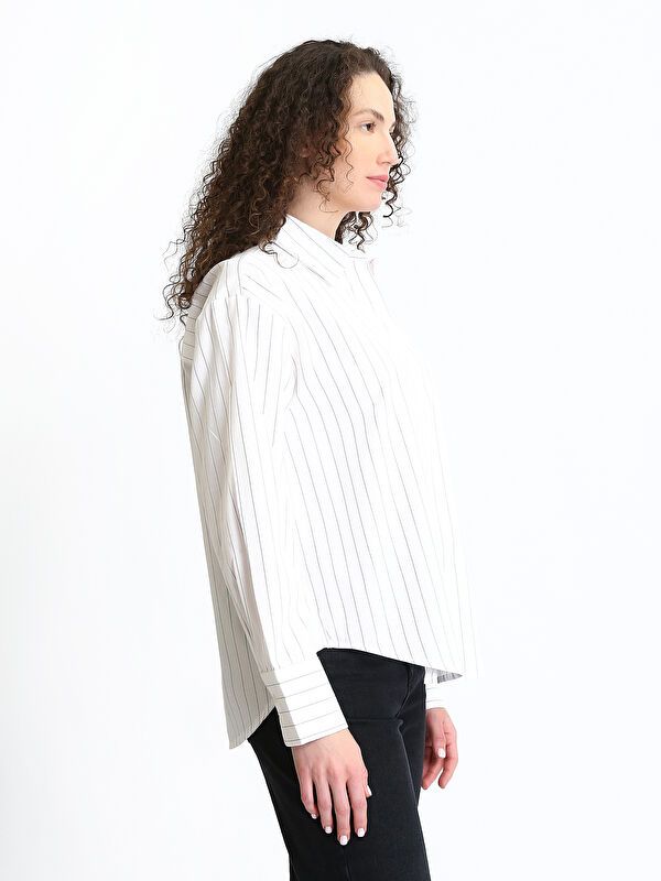 Moudda LC Waikiki - Chemise tissée manches longues Femme Rayures noires - Tunisie 4