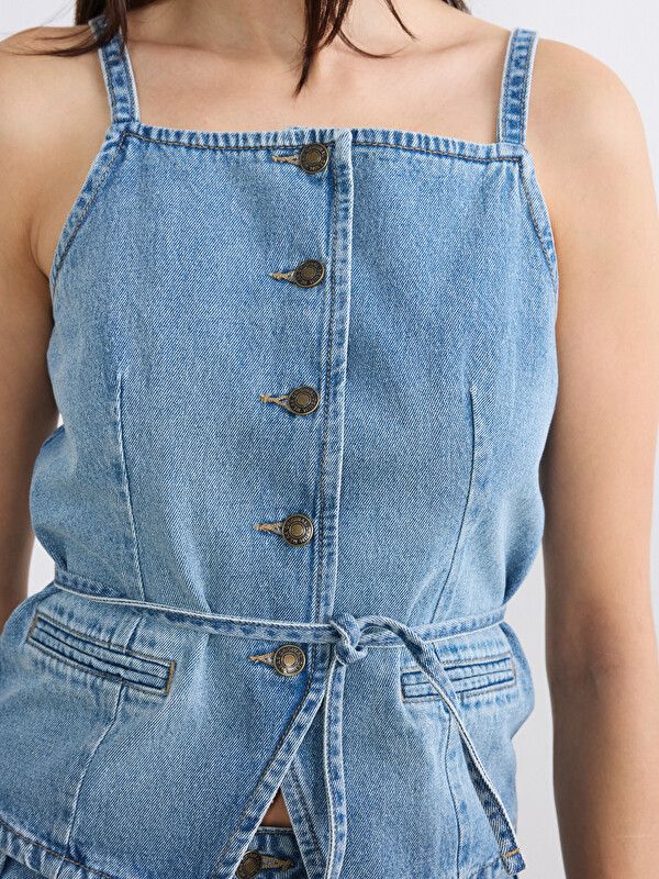 Moudda LC Waikiki - Gilet en jean pour Femme couleur Rodeo Bleu indigo moyen - Tunisie 3
