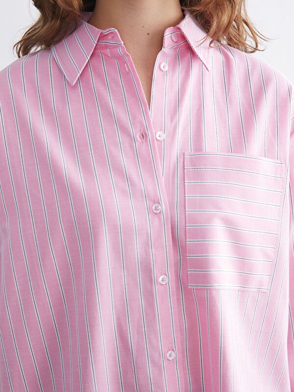 Moudda LC Waikiki - Tunique tissée manches longues Femme Rayures roses - Tunisie 3