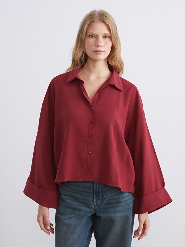 Moudda LC Waikiki - Chemise tissée manches longues Femme Bordeaux - Tunisie 1