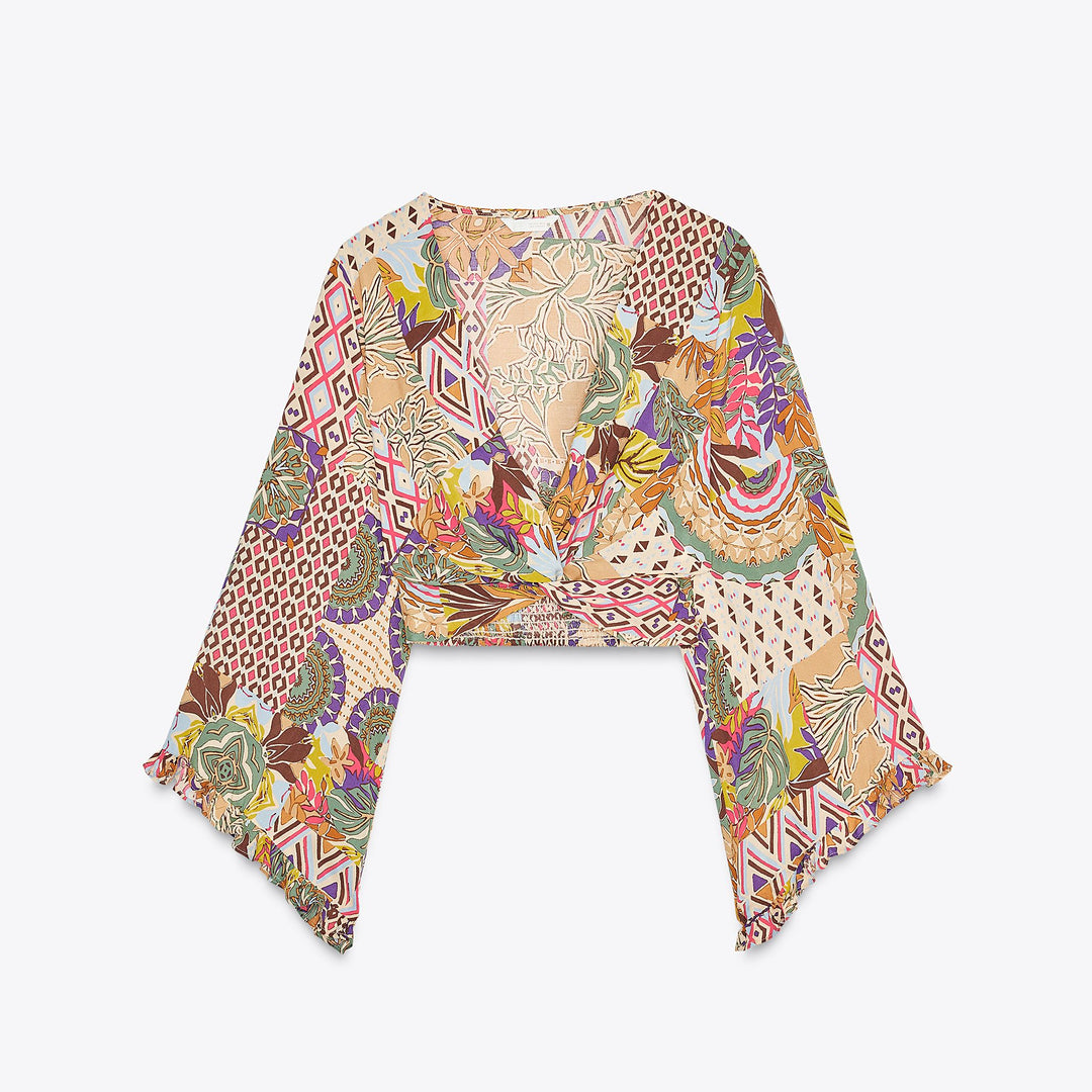 Moudda ZARA - Top Imprimé - Patchwork & Manches Flare - Tunisie 1
