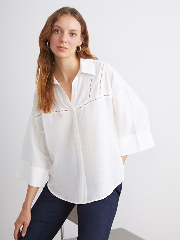 Moudda LC Waikiki - Chemise tissée manches longues Femme Ecru - Tunisie 1