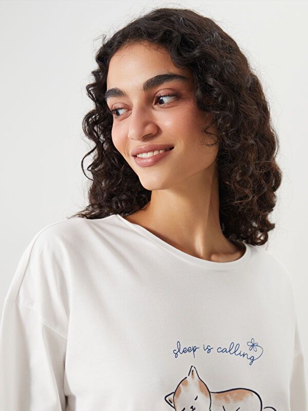 Moudda LC Waikiki - Pyjama en jersey manches longues Femme Imprimé beige - Tunisie 3