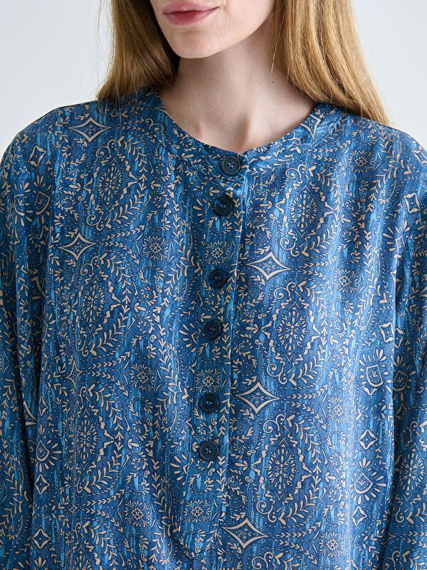 Moudda LC Waikiki - Tunique tissée imprimée manches longues Femme Imprimé à l'indigo - Tunisie 3