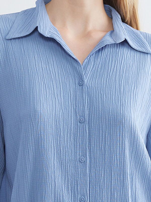 Moudda LC Waikiki - Chemise tissée manches longues Femme Bleu - Tunisie 3