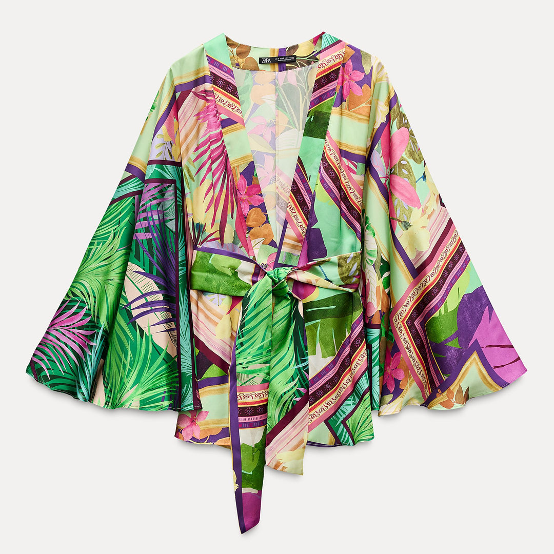 Moudda ZARA - Kimono imprimé patchwork multicolore croisé - Tunisie 1