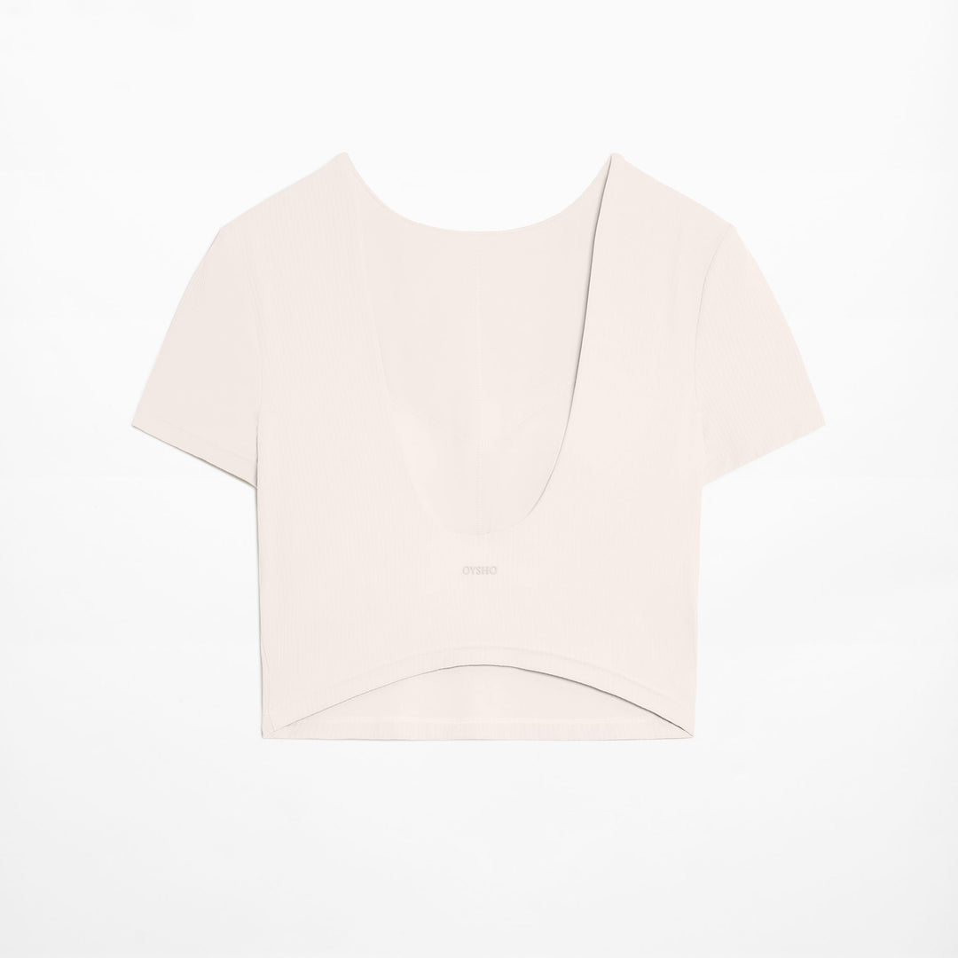 Moudda Oysho - T-Shirt Crop Côtelé Comfortlux - Tunisie 3