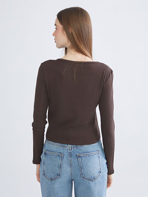 Moudda LC Waikiki - Body en jersey manches longues Femme Brun - Tunisie 4