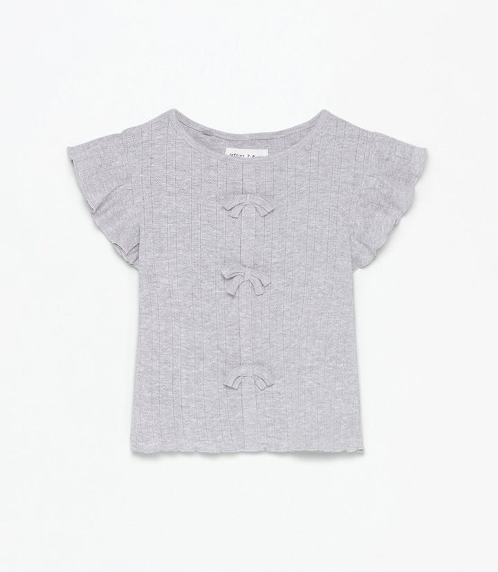 Moudda Lefties - T-Shirt Côtes Pointelle - Nœuds Mars Fille (Gris Moyen) - Tunisie 1