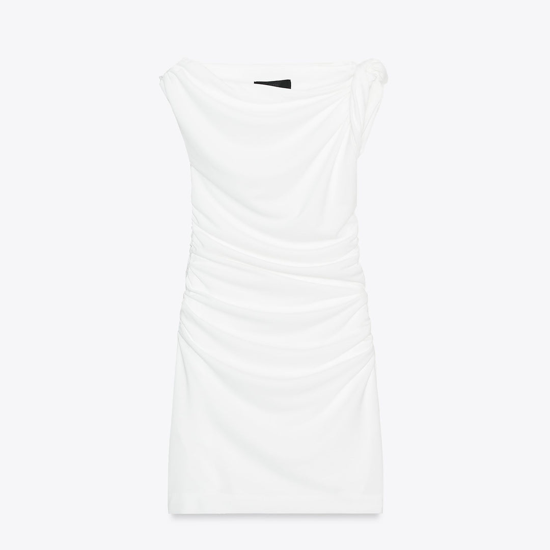 Moudda ZARA - Robe Courte Maille - Bretelle Asymétrique, Torsion & Riz Latéral - Tunisie 1