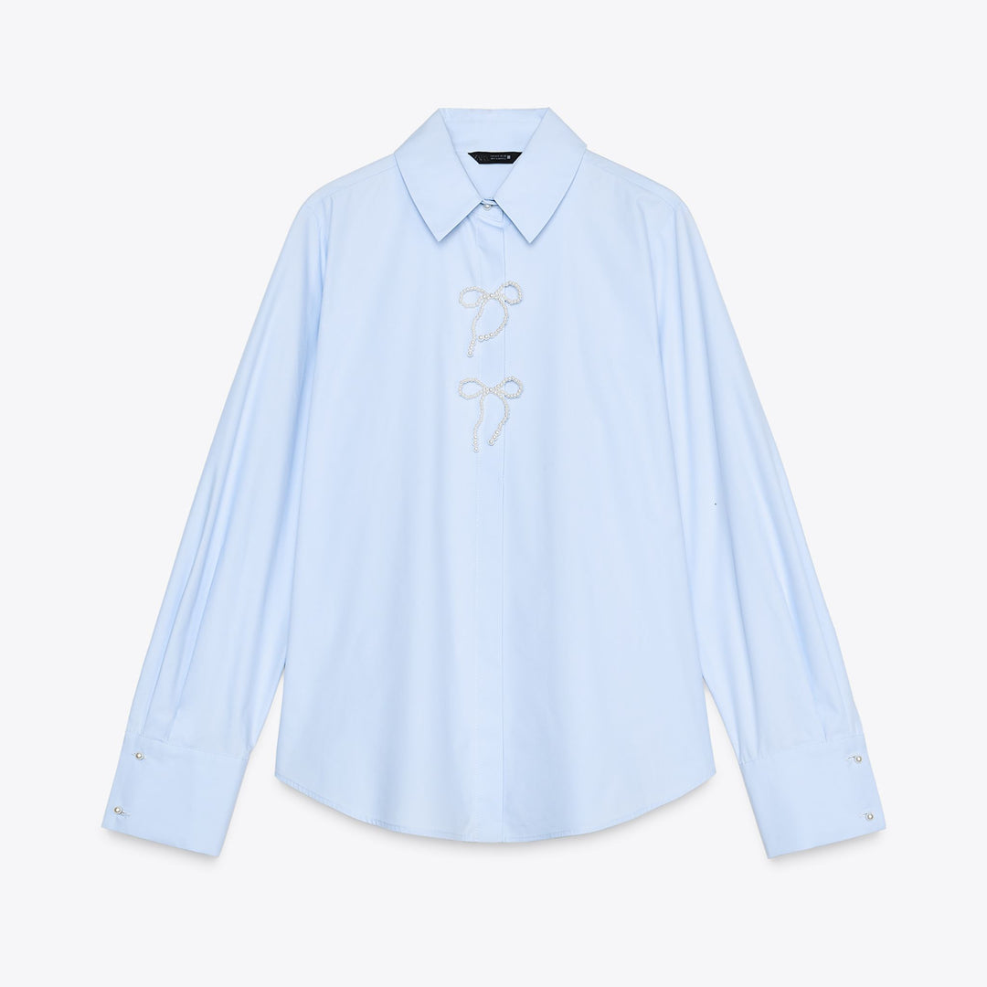 Moudda ZARA - Chemise Popeline - Nœud, Perles & Bouton Bijou - Tunisie 1