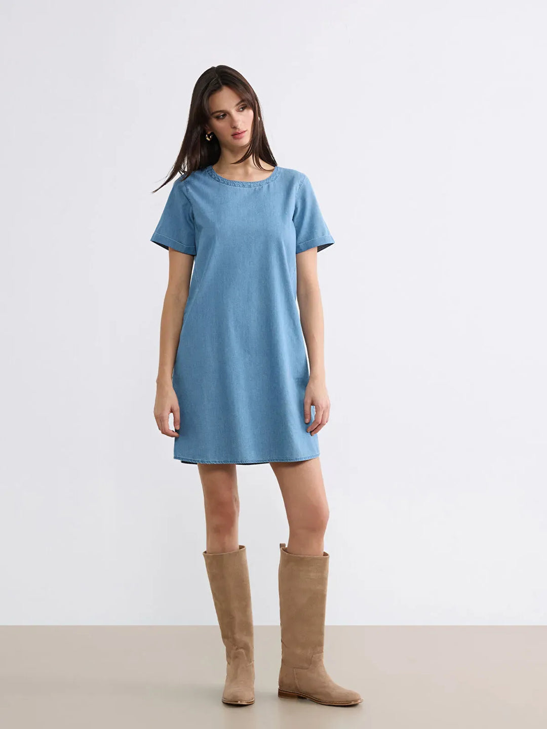 Moudda LC Waikiki - LCWAIKIKI Classic Crew Neck Mini Denim Dress - Tunisie 1