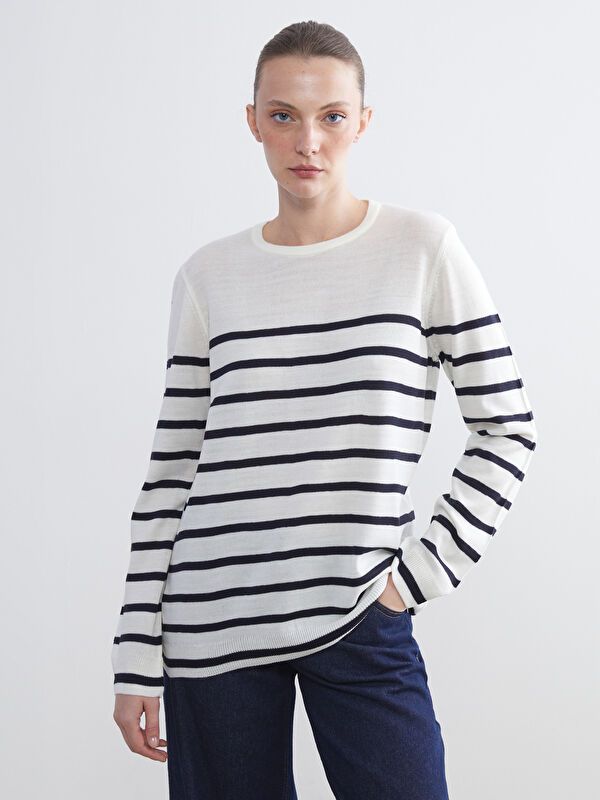 Moudda LC Waikiki - Pull tricot moyen Femme Rayures blanches - Tunisie 1