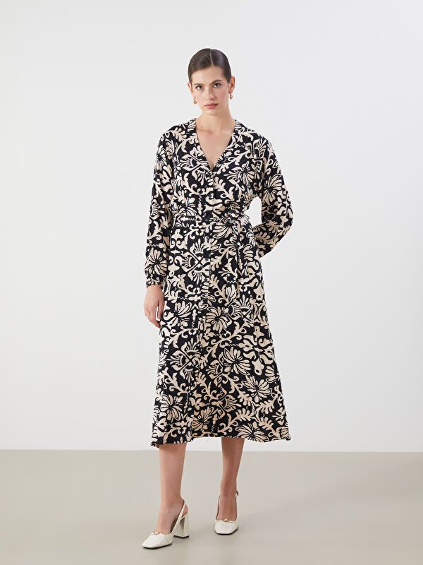 Moudda LC Waikiki - Robe tissée manches longues Femme Imprimé en noir - Tunisie 1